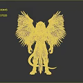 Blue And Gold Winged Mythical Creature With Ornate Armor And Detailed Design