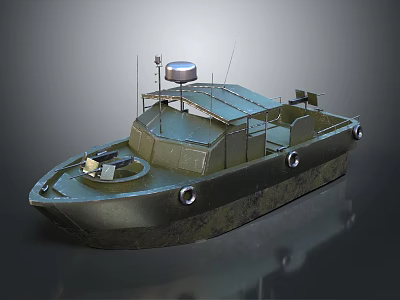 Military Yacht With Covered Structure And Equipment 3d model