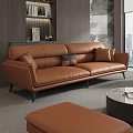 Modern Orange Leather Sofa With Cushions And Round Coffee Table Set 3d model