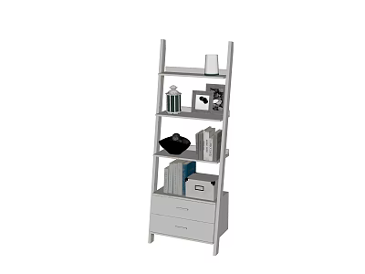 White Modern Minimalist Storage Shelf Unit With Multiple Shelves Drawers And Decorative Items 3d model