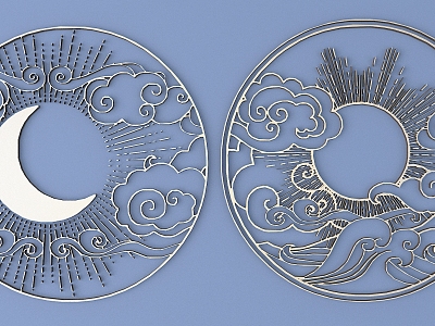 Chinese Metal Carved Clouds Sun and Moon Carved Chinese Pattern Hollow Carved Traditional Carved model