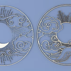 Chinese Metal Carved Clouds Sun and Moon Carved Chinese Pattern Hollow Carved Traditional Carved 3d model
