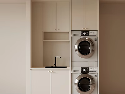 French Cream Style Washing Machine Cabinet Balcony Cabinet 3d model