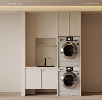 White Bathroom Cabinet with Upper Lower Cabinets Open Shelf Sink and Faucet 3d model