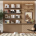 Wooden Layered Bookshelf With Books Decorative Items Framed Painting Indoor Plant And Black Chair