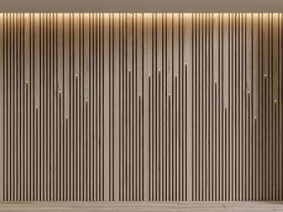 Modern Minimalist Wooden Accent Wall With Vertical Slats And Warm Embedded Lighting Design 3d model