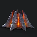 Glowing Volcanic Lava Structure With Orange Red Flames And Scaly Rock