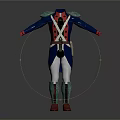 Vintage Military Style Costume With Blue Red White Cross Straps And Boots