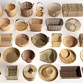 Collection of Woven Baskets in Various Shapes and Materials for Home Decor