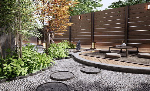 Japanese-style courtyard landscape 3d model