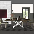 Modern Restaurant Interior Design With Brick Wall Dining Table Chairs Red Painting And Area Rug