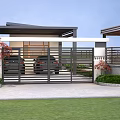 Elegant Garden Landscape With Covered Seating Area Wooden Deck Outdoor Sofas And Greenery