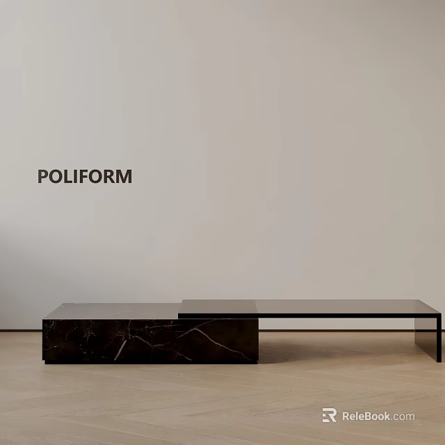 Modern Minimalist Sofa Coffee Table Set With Marble Top And Black Metal Frame By Poliform 3d model