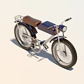 Vintage Retro Bicycle With Brown Seat Blue Frame Round Headlight Rear Rack And Large Tires