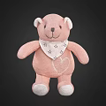 Pink Knitted Teddy Bear Doll With Star Patterned Bandana And Heart Design