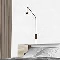 Modern Metal Wall Lamp For Bedroom With White Wall Brown Curtains And Marble Bedside Table