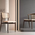 Pair Of Modern Leisure Chairs With Wooden Frame Woven Backrest And Light Cushion