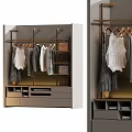 Modern Wardrobe Design Featuring Hanging Clothes Bags Drawers And Metal Shelves