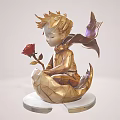 Golden Cherub Game Character Holding Red Rose With Purple Wings On Egg Shaped Base