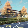 Autumn Park Landscape With Bicycle Lane Sign And Green Grass Areas