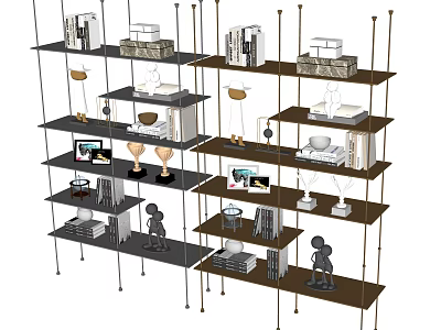 Contemporary Bookshelf With Multiple Shelves Varying Heights Books And Decorative Items 3d model