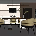 Modern Restaurant Interior With Dining Table And Velvet Chairs In Neutral Tones