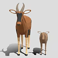 Low Poly 3D Model of Two Antelopes Mother and Baby Standing Together