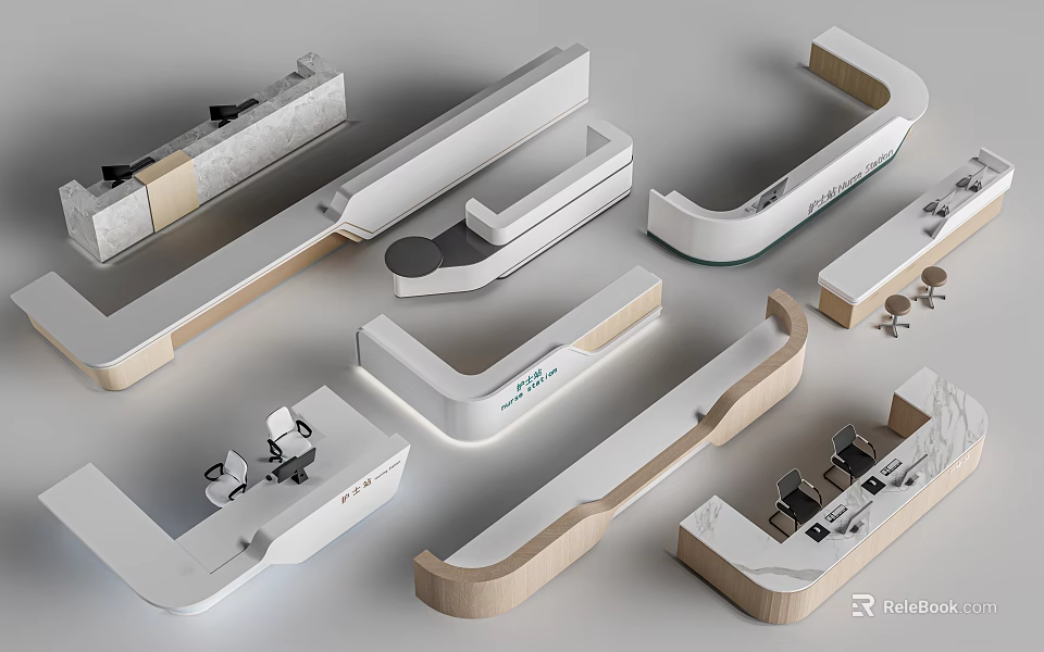 Modern Stylish Bar Counter Designs With Wooden White Structures And Various Shapes 3d model 