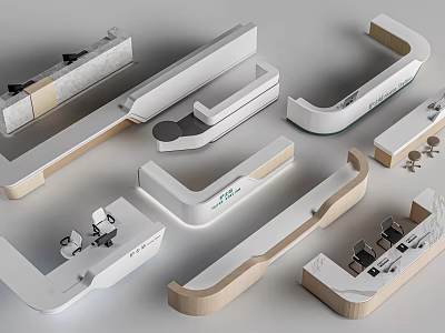 Modern Stylish Bar Counter Designs With Wooden White Structures And Various Shapes 3d model