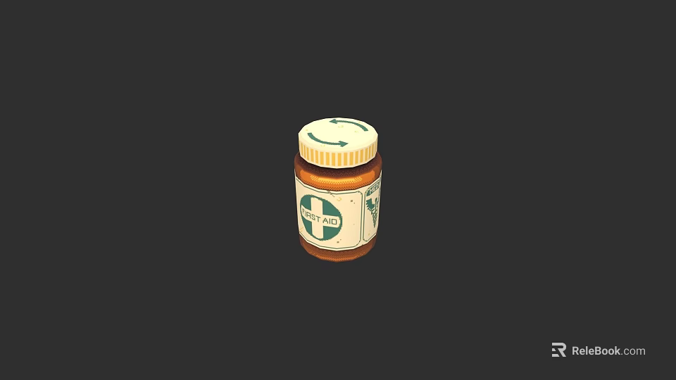 Brown Medicine Bottle With White Cap Green Cross Label For Daily Use 3d model 