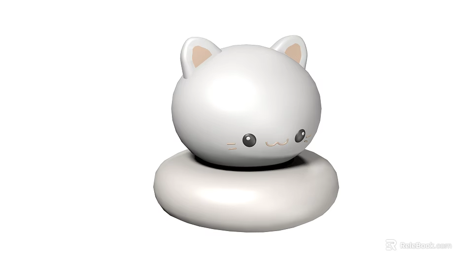 Cute White Cat Shaped Table Lamp with Round Base and Adorable Facial Features 3d model 