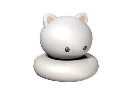 Cute White Cat Shaped Table Lamp with Round Base and Adorable Facial Features 3d model