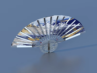Artistic Decorative Fan With Mountain Water Pattern And Metal Frame For Home Decor 3d model