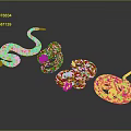 Orange Snakes 3D Model Displayed On Black Background With Curled Shapes 3d model