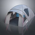 Modern Gray Camping Tent With Multiple Windows And Red Ropes For Outdoor Use