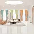 Modern Bright Curtain Showroom With Various Colorful Fabric Curtains And Comfortable Lounge Area
