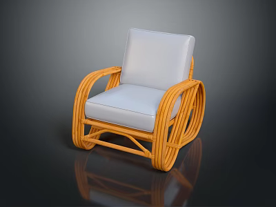 Modern Rattan Single Sofa With White Cushion And Curved Armrest Design 3d model