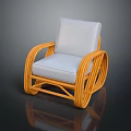 Modern Rattan Single Sofa With White Cushion And Curved Armrest Design