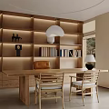 Minimalist Office Interior With Beige Partitions Round Mirror And Sofa 3d model