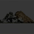 Natural Stones Pile With Brown Soil And Rough Texture On Dark Background