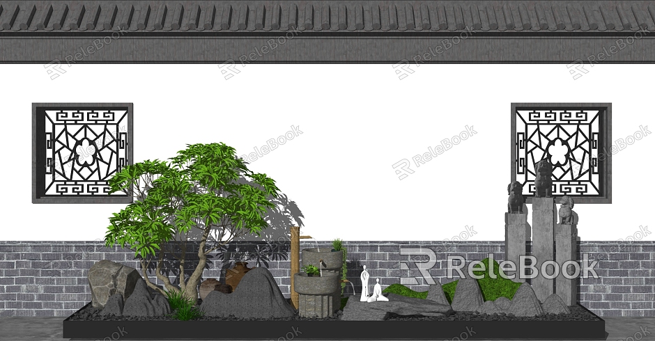 New Chinese landscape sketch Kumaru landscape gardening landscape sketch mountain-shaped stone model