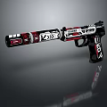 Stylish Red And Black Tactical Gun With Modern Graphic Patterns And Sleek Design On Barrel Grip