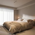 Modern Bedroom Interior With Large Beige Bedding Nightstands Table Lamps And Soft Lighting
