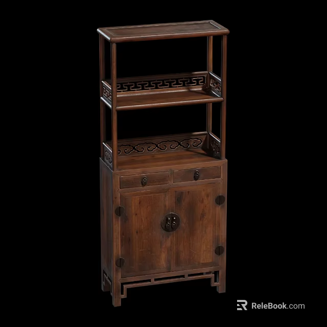 Traditional Chinese Wooden Decorative Cabinet With Intricate Carvings Featuring Drawers And Shelves 3d model 