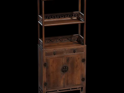 Traditional Chinese Wooden Decorative Cabinet With Intricate Carvings Featuring Drawers And Shelves 3d model