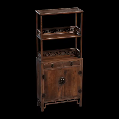 Traditional Chinese Wooden Decorative Cabinet With Intricate Carvings Featuring Drawers And Shelves 3d model