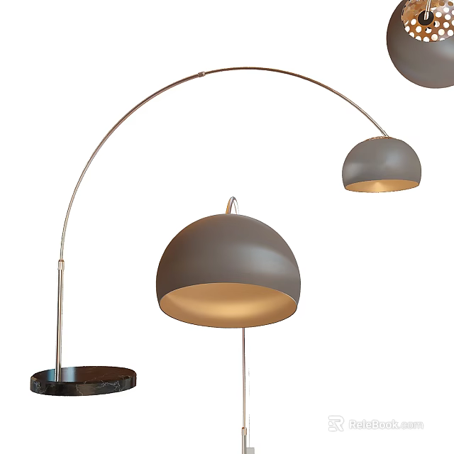 Modern Floor Lamp With Arched Stand Dome Shaped Gray Shade Black Base Warm Illumination 3d model 