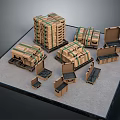 Cardboard Boxes Bound With Green Tape Various Sizes Some Open And Stacked On Gray Platform 3d model