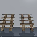 Wooden Swing Doors With Ladder Like Panel Design On Blue Smooth Surface 3d model