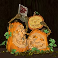 Halloween Pumpkin Decorative Ornament Set With Smiling Faces Lit Design And Vines Leaves Decoration
